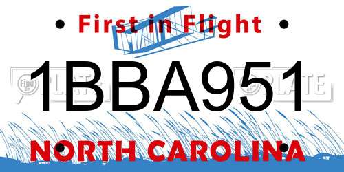 1BBA951 North Carolina License Plate