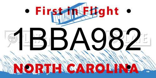 1BBA982 North Carolina License Plate