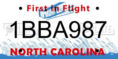 1BBA987 North Carolina License Plate