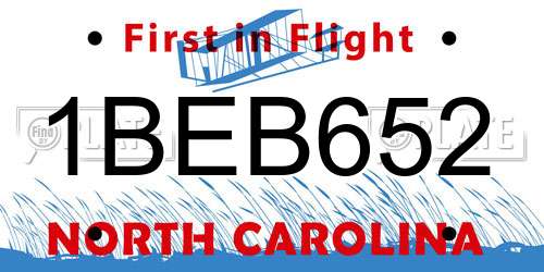 1BEB652 North Carolina License Plate
