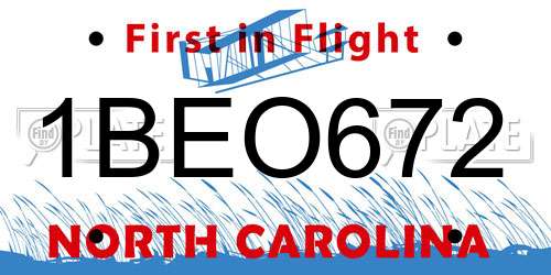 1BEO672 North Carolina License Plate