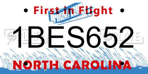 1BES652 North Carolina License Plate
