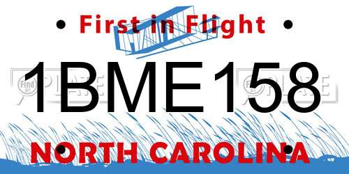 1BME158 North Carolina License Plate