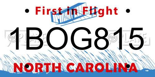 1BOG815 North Carolina License Plate