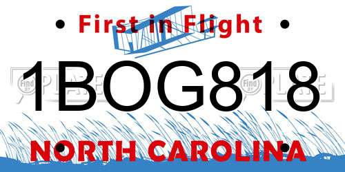 1BOG818 North Carolina License Plate