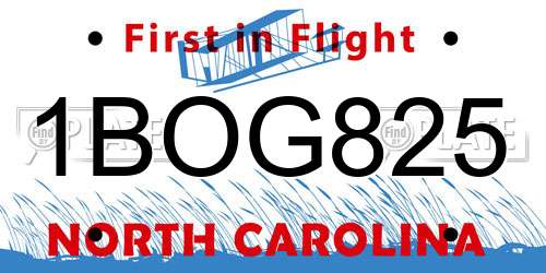 1BOG825 North Carolina License Plate