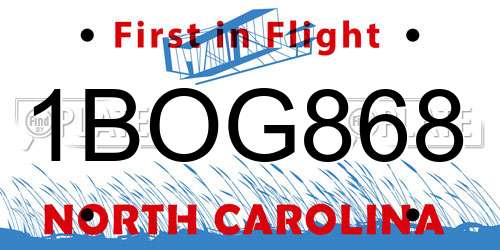 1BOG868 North Carolina License Plate