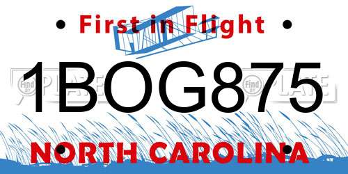 1BOG875 North Carolina License Plate