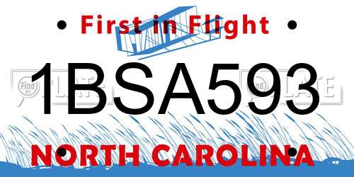 1BSA593 North Carolina License Plate