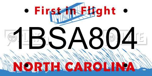 1BSA804 North Carolina License Plate