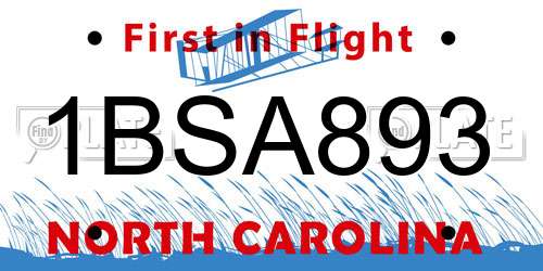 1BSA893 North Carolina License Plate