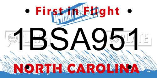 1BSA951 North Carolina License Plate