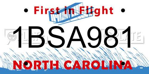 1BSA981 North Carolina License Plate