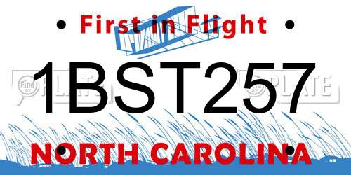 1BST257 North Carolina License Plate