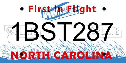 1BST287 North Carolina License Plate