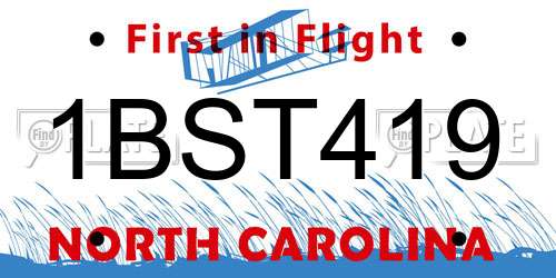 1BST419 North Carolina License Plate
