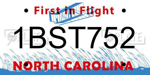 1BST752 North Carolina License Plate