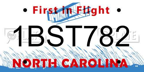 1BST782 North Carolina License Plate