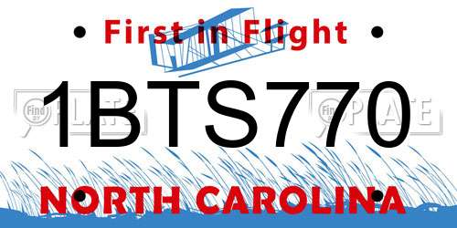 1BTS770 North Carolina License Plate