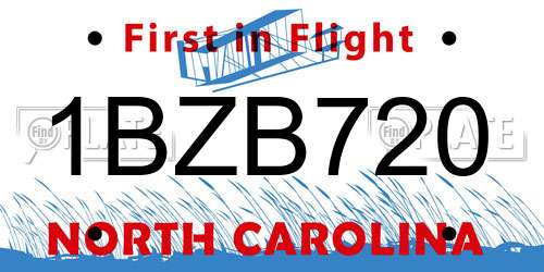 1BZB720 North Carolina License Plate