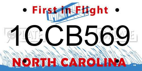 1CCB569 North Carolina License Plate