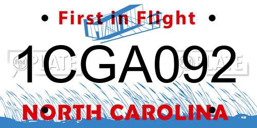 1CGA092 North Carolina License Plate