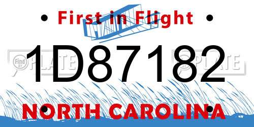 1D87182 North Carolina License Plate