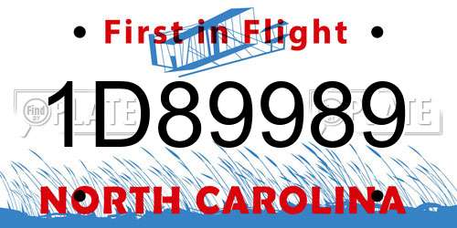 1D89989 North Carolina License Plate