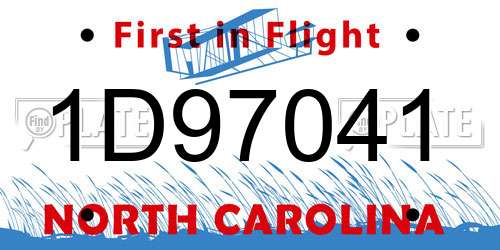 1D97041 North Carolina License Plate
