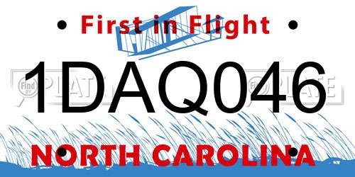1DAQ046 North Carolina License Plate