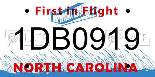 1DB0919 North Carolina License Plate