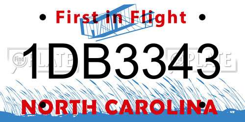 1DB3343 North Carolina License Plate