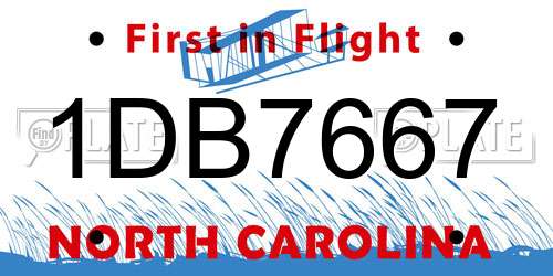 1DB7667 North Carolina License Plate