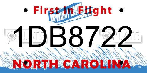 1DB8722 North Carolina License Plate
