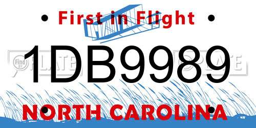 1DB9989 North Carolina License Plate
