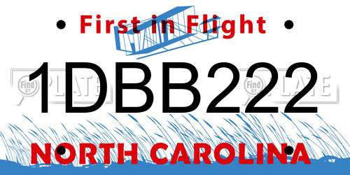 1DBB222 North Carolina License Plate