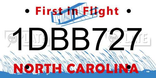 1DBB727 North Carolina License Plate