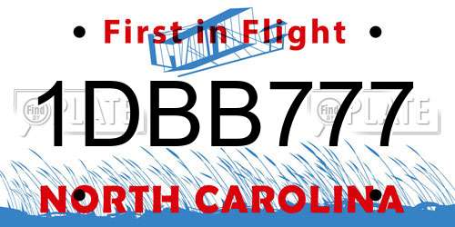 1DBB777 North Carolina License Plate
