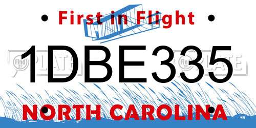 1DBE335 North Carolina License Plate