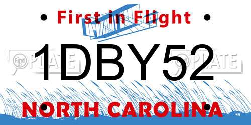 1DBY52 North Carolina License Plate