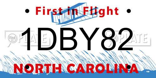 1DBY82 North Carolina License Plate