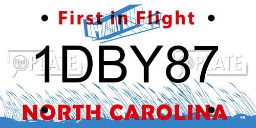 1DBY87 North Carolina License Plate