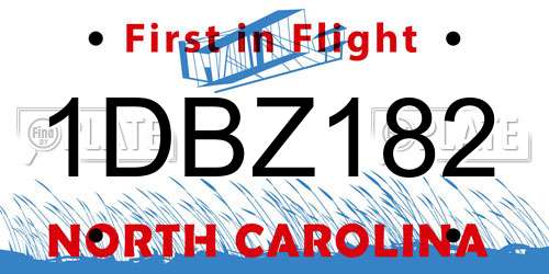 1DBZ182 North Carolina License Plate