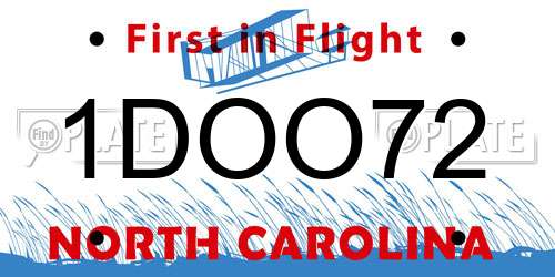 1DOO72 North Carolina License Plate