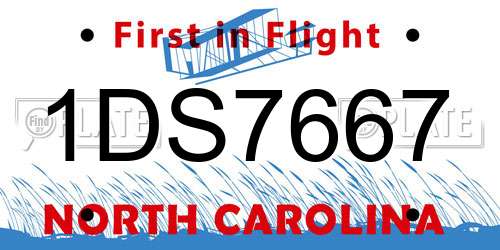 1DS7667 North Carolina License Plate