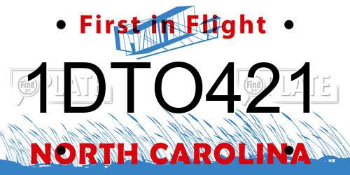 1DTO421 North Carolina License Plate