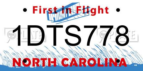 1DTS778 North Carolina License Plate