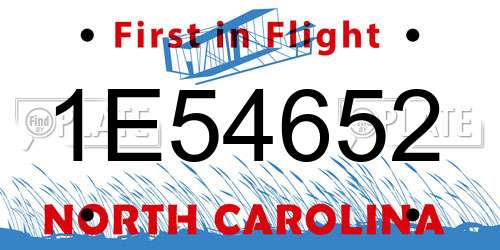 1E54652 North Carolina License Plate
