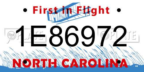 1E86972 North Carolina License Plate