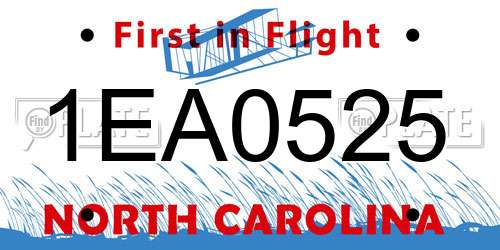 1EA0525 North Carolina License Plate